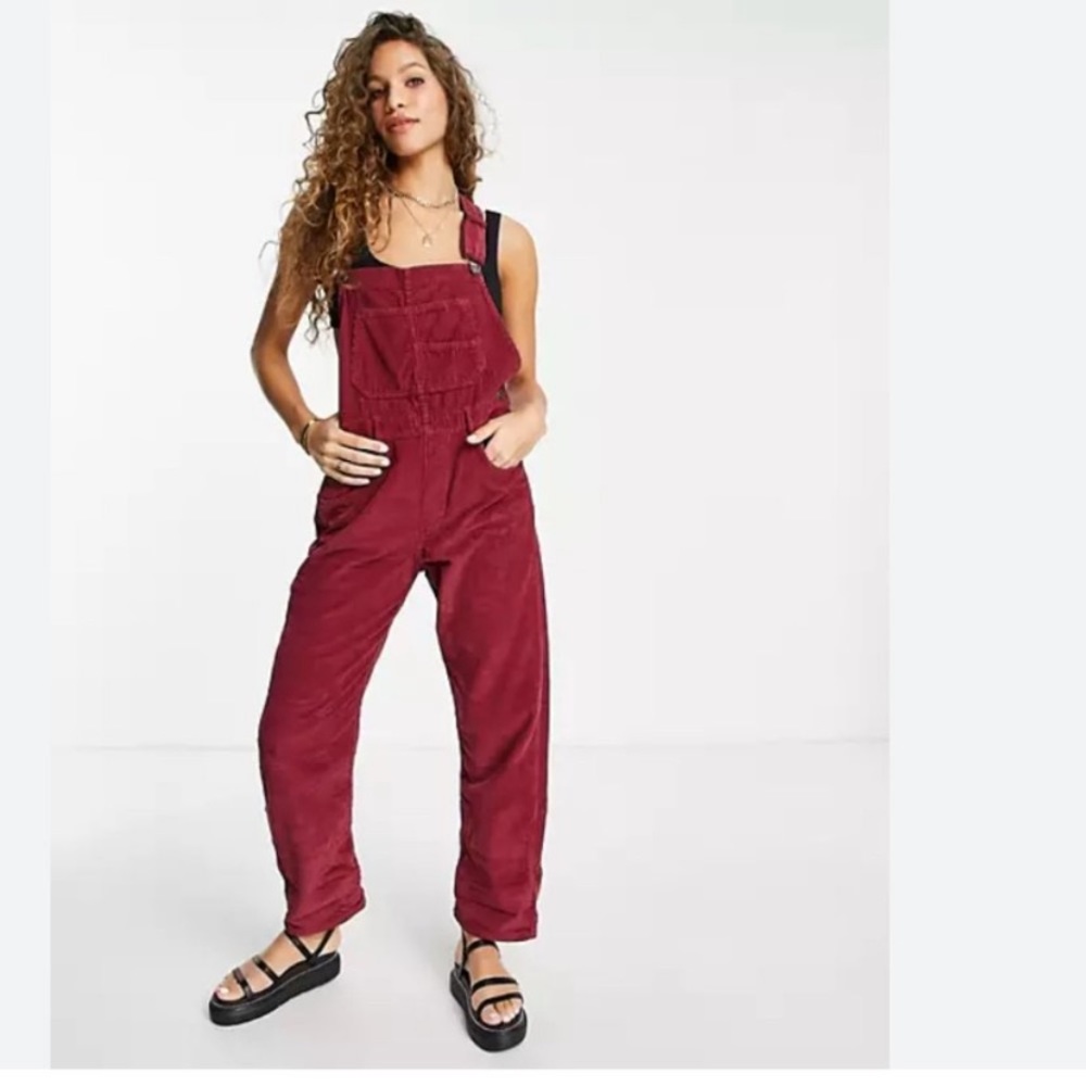NWOT Free People Ziggy cord corduroy red overalls Sz XS